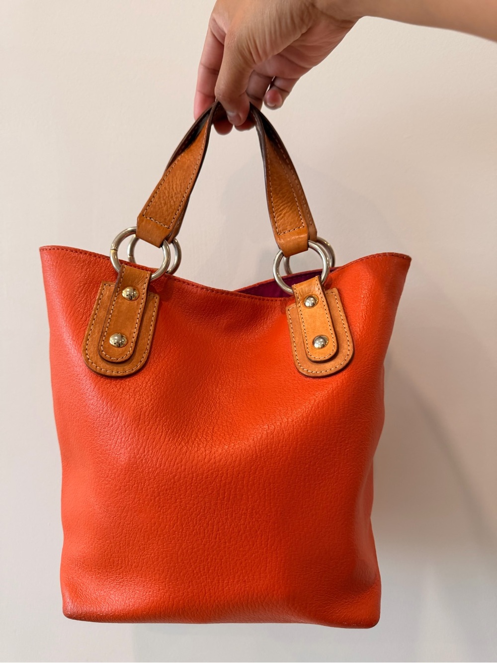 Maurizio Taiuti Orange Leather Tote with Brown Handles